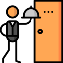 food and restaurant,man,professions and jobs,people,work,tray,hotel,waiter,service,room service,door,covered